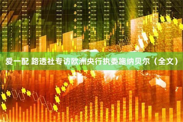 爱一配 路透社专访欧洲央行执委施纳贝尔（全文）
