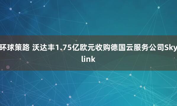 环球策路 沃达丰1.75亿欧元收购德国云服务公司Skylink